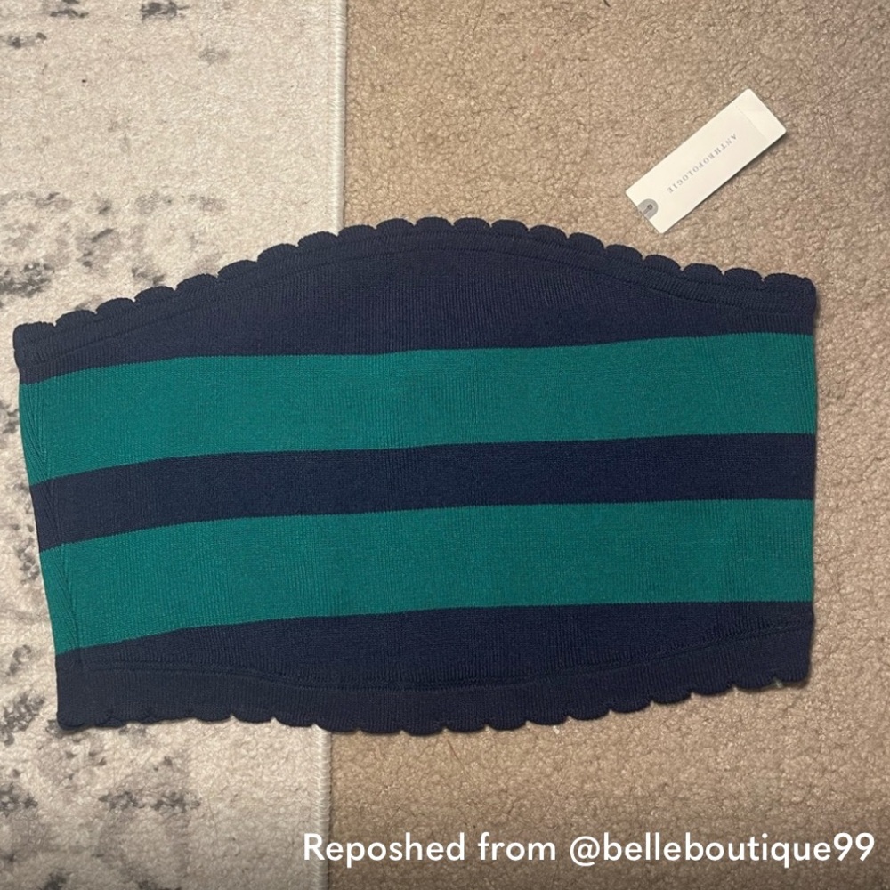[anthropologie] Green and Blue Striped Crop Top
